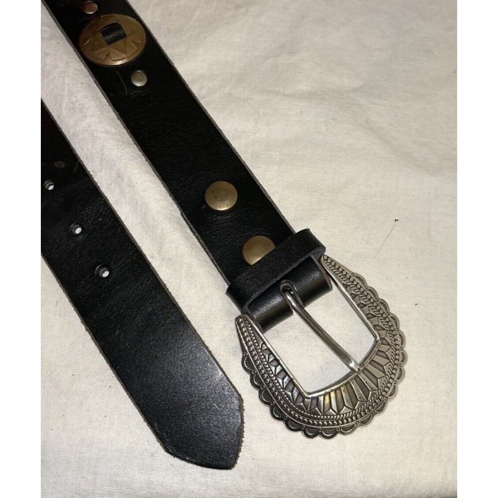 Dark Brown Leather Concho Western Boho Women's Belt Size 36 1 1/2x41 1/2" USA